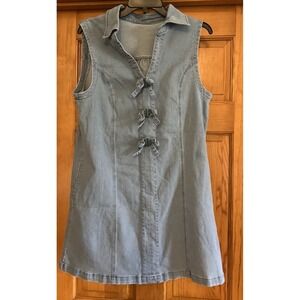 Potili Women's sleeveless Blue Jeans dress bows accent Medium